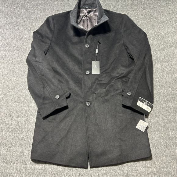 London Fog Coat Mens 40R Black Clark Classic Fit Overcoat Long Button Wool Blend - Picture 1 of 11